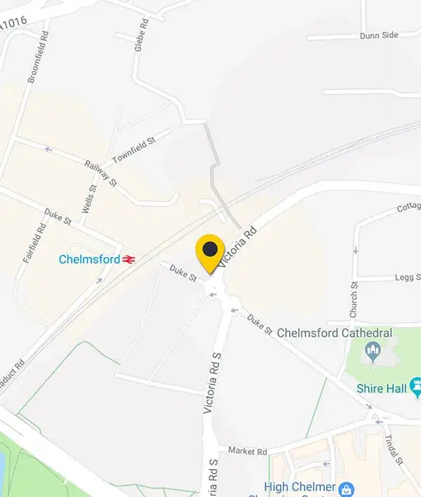 Map showing Up Level Ltd offices at 27 Duke Street, Chelmsford